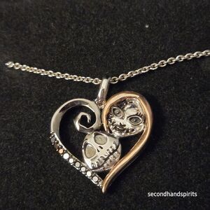 Disney Diamond Heart Pendant Two Tone 10K Gold  925 Nightmare Before Christmas